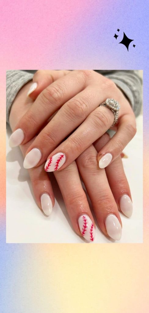 Simple baseball stitches nail design