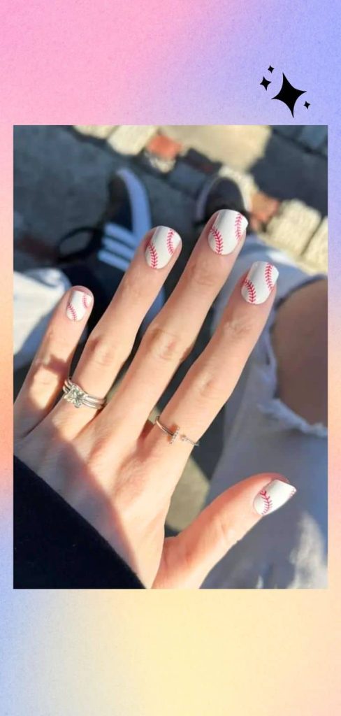 White baseball nail art