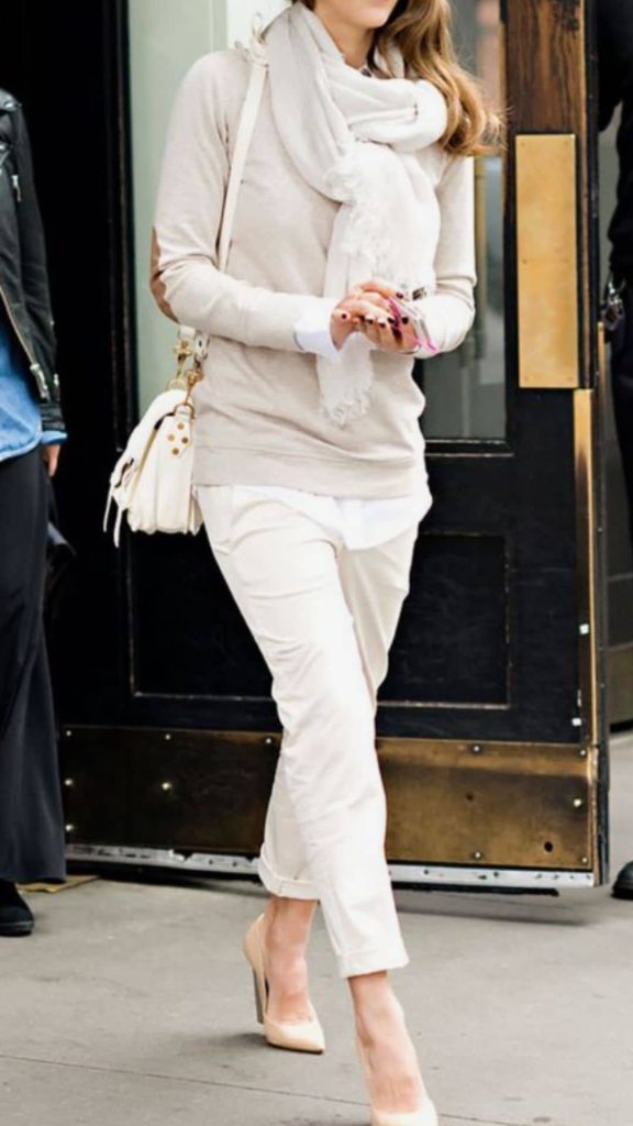 cream jeans monochrome outfit