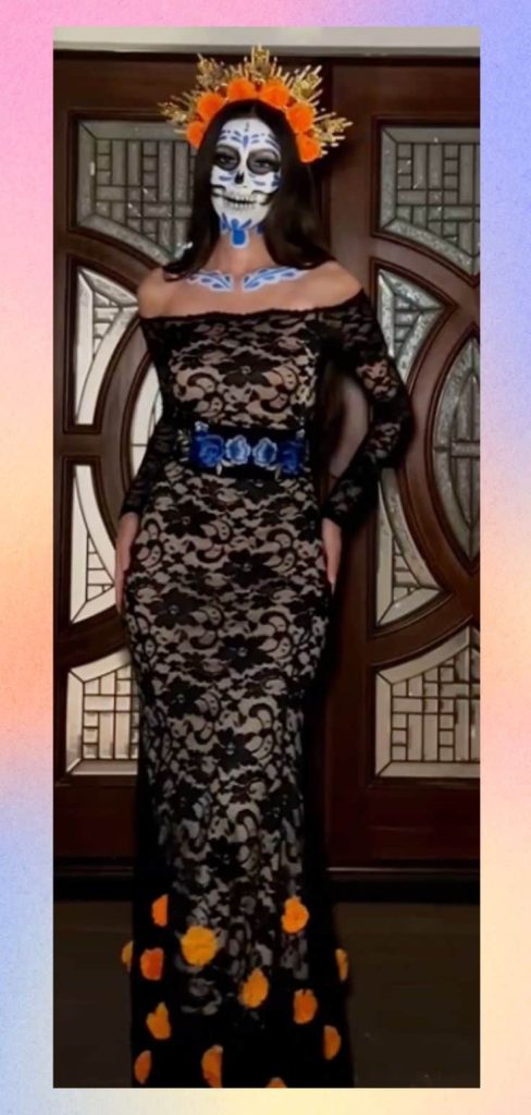 black lace dress sugar skull makeup