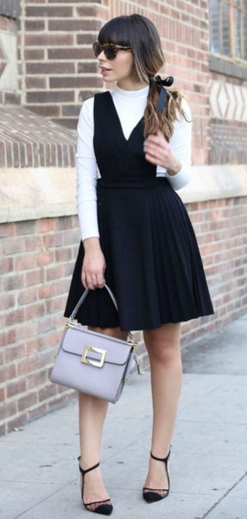 black denim pinafore dress