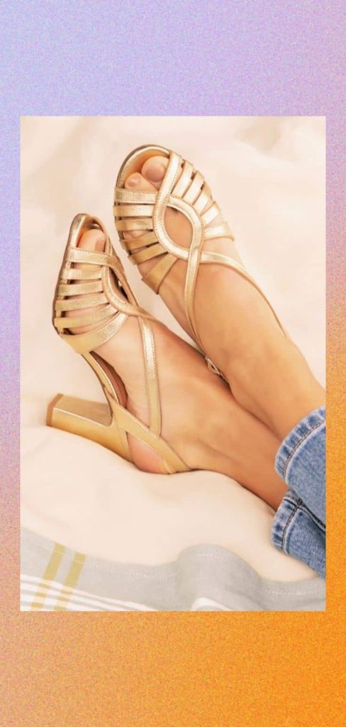 metallic block retro heels