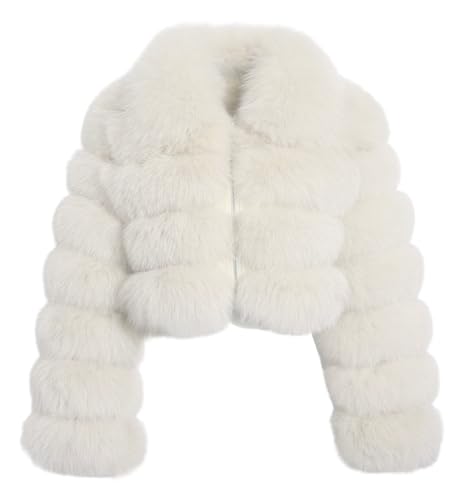 loveimgs Women Fluffy Faux Fur Coat Cropped Jacket Puffer Jacket Zip Up Winter Warm Fuzzy Teddy Jacket (Medium,White02)