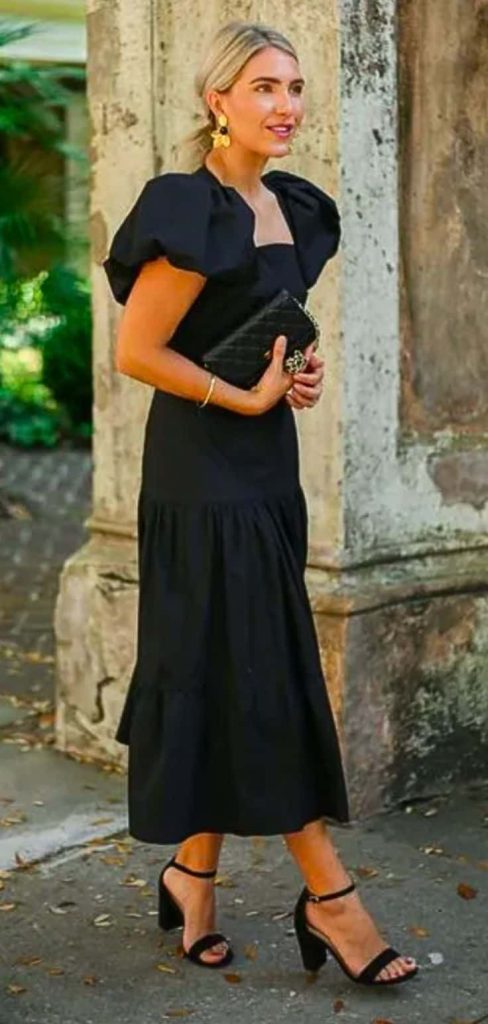 puffy sleeve black dress wedding spring