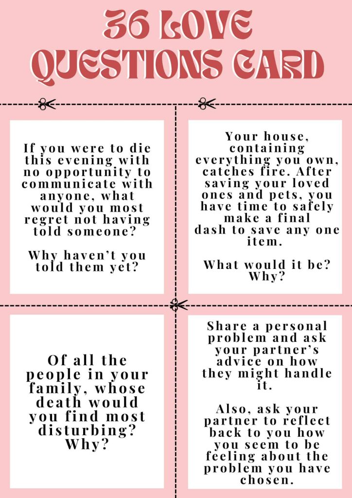  36 questions to fall in love printable card download