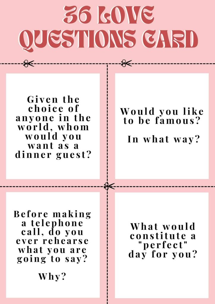  36 questions to fall in love printable card download