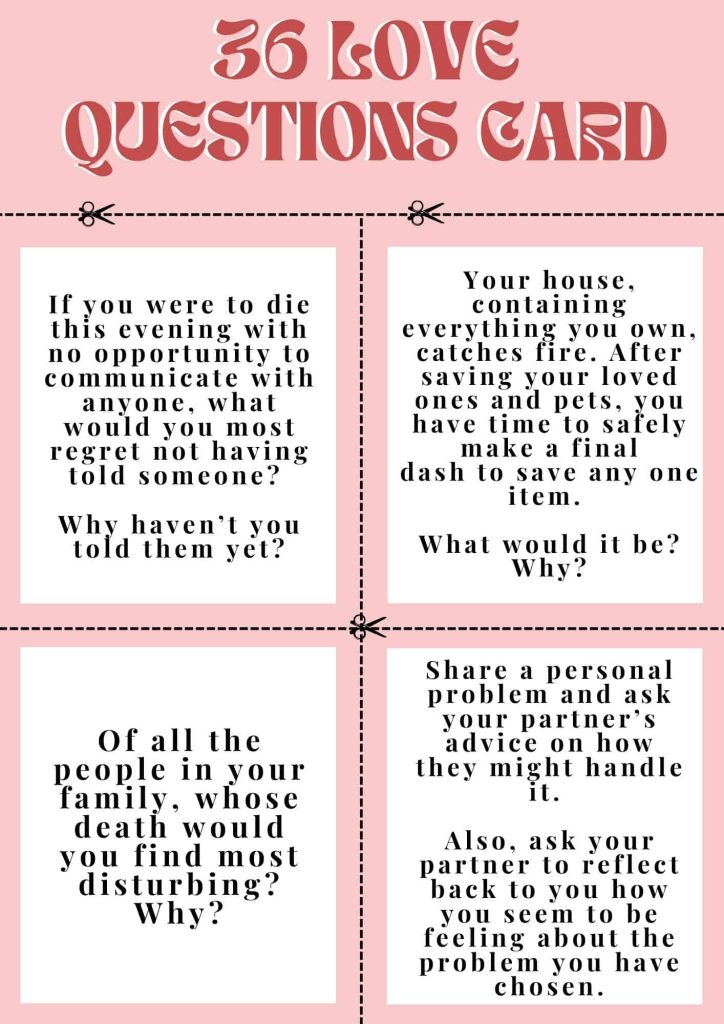  36 questions to fall in love printable card
