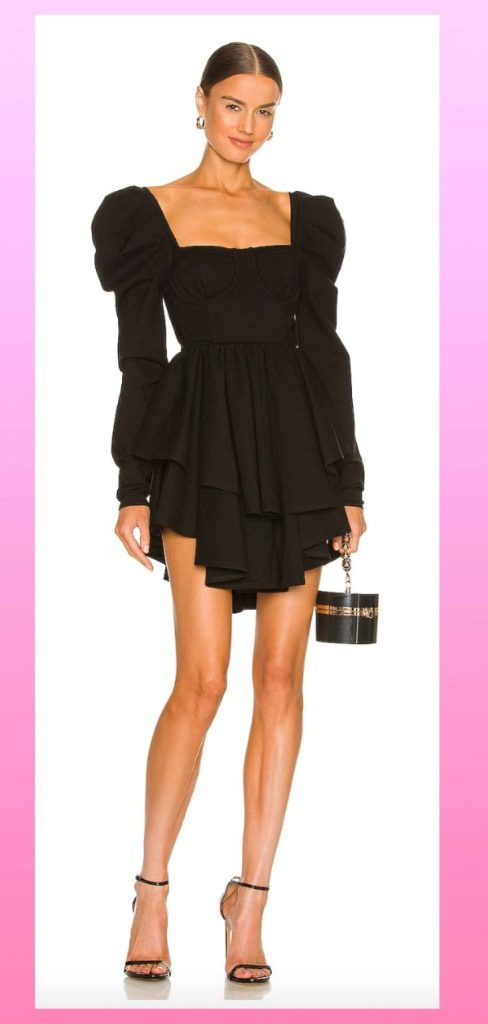 puffy sleeve black dress wedding spring