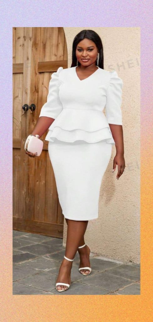 plus size peplum dress with sleeve white