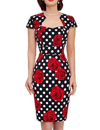 Women's Summer Cap Sleeve Vintage Retro Pencil Dress for Party Cocktail