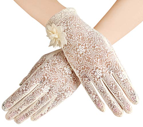Bienvenu Women s Summer Touch Screen Gloves Lace Anti-skid Outdoor Driving Tea Party Gloves, Beige