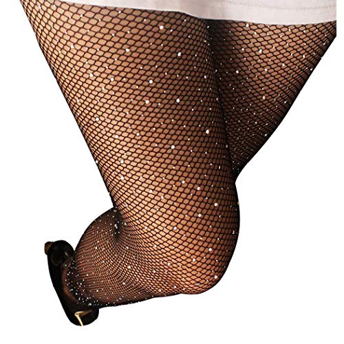 Hyperdim Sexy Jewelery Sparkly Diamond Fishnet Stockings High Waist Tights Shiny Rhinestone Sheer Pantyhose With Bling Crystals (Small Mesh Dazzling Black)