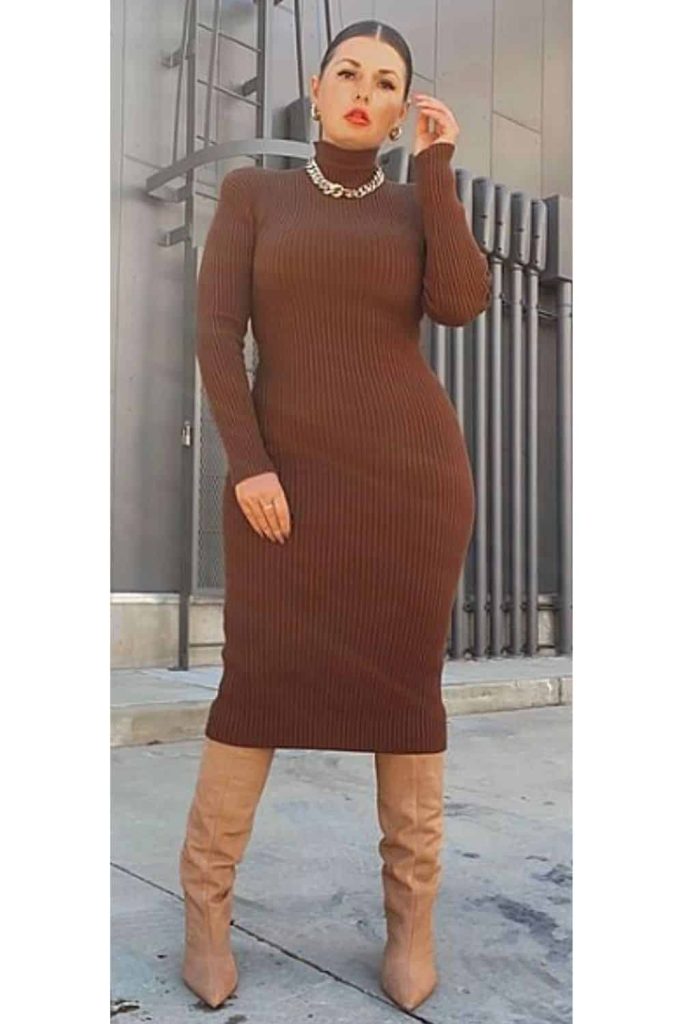 turtleneck long sweater dress boots