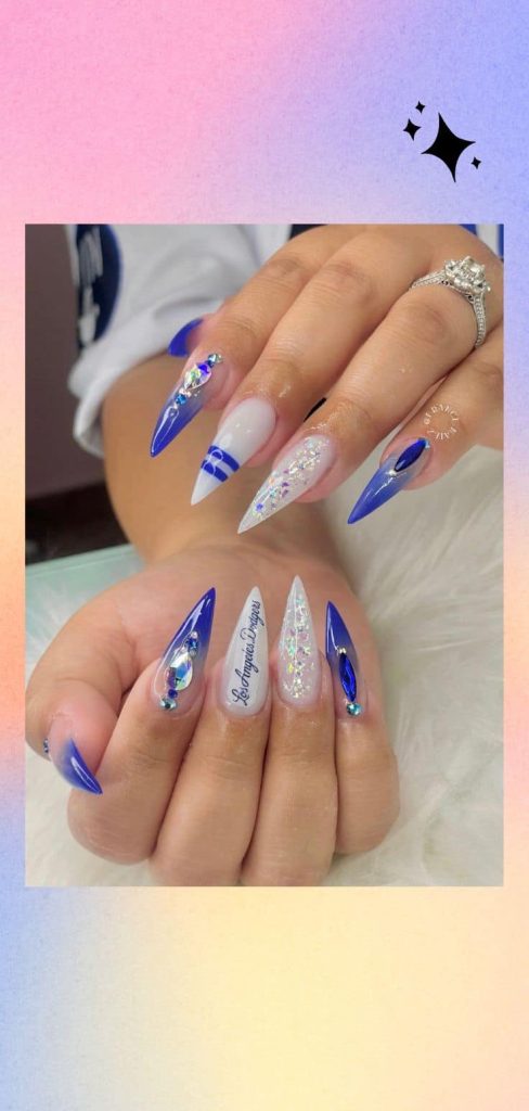 Baseball x rhinestone nail design