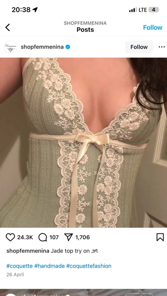 coquette lace top Instagram clothing brand