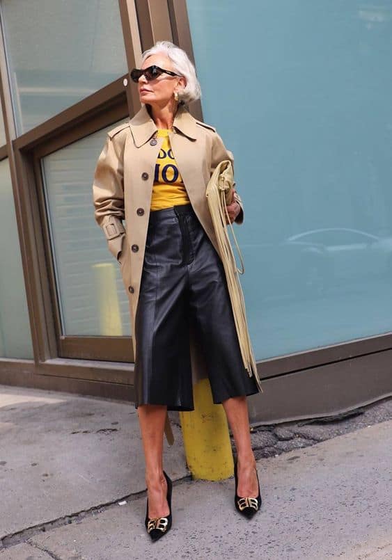 trench coat and bermuda shorts