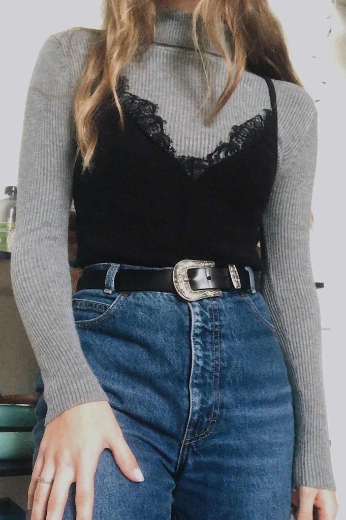 black cami top and turtleneck top