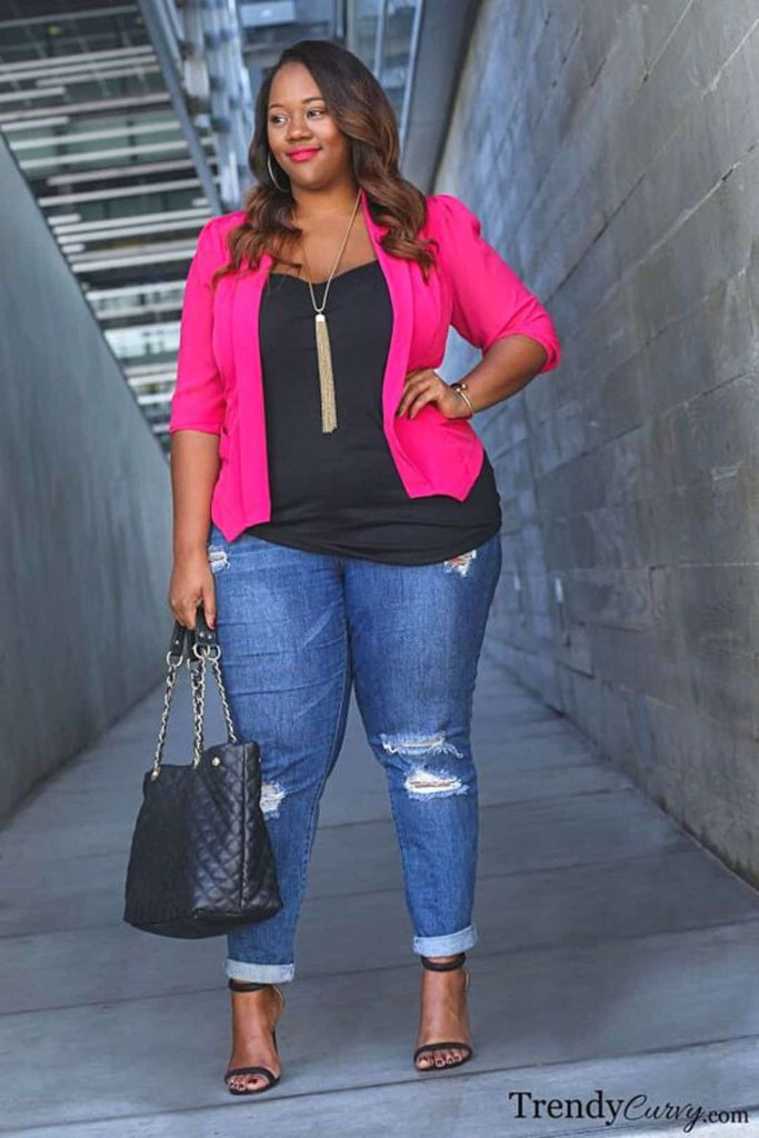 plus size clubbing jeans pink blazer