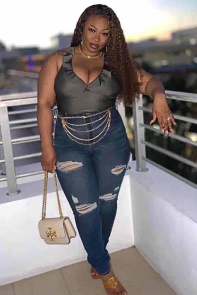 jeans chain belt black plus size woman