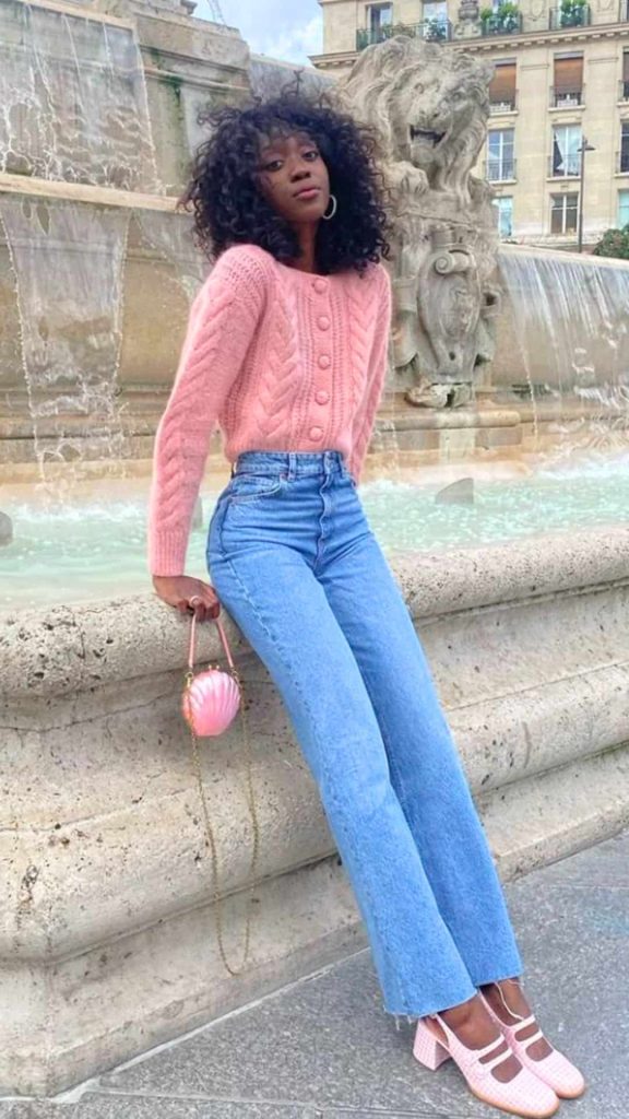 pink cardigan winter outfit ideas