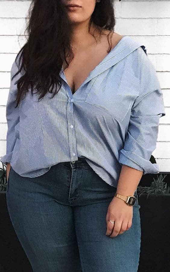 how to wear denim shirt plus size