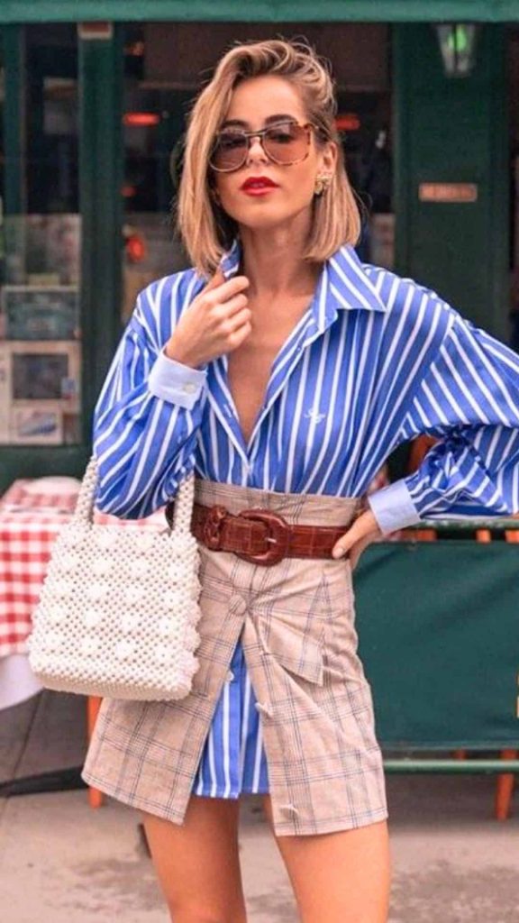 shirt and mini skirt