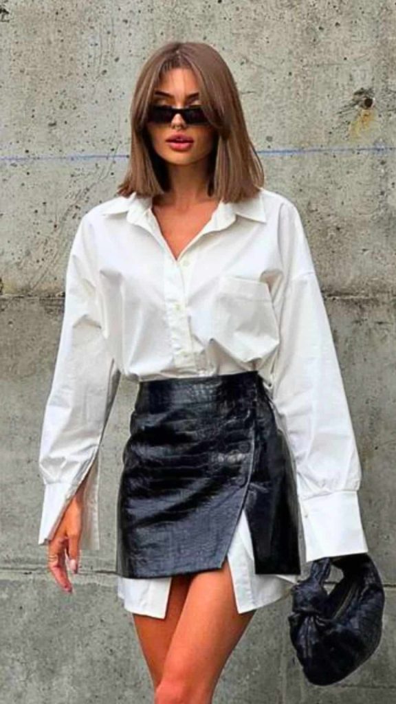white shirt mini skirt