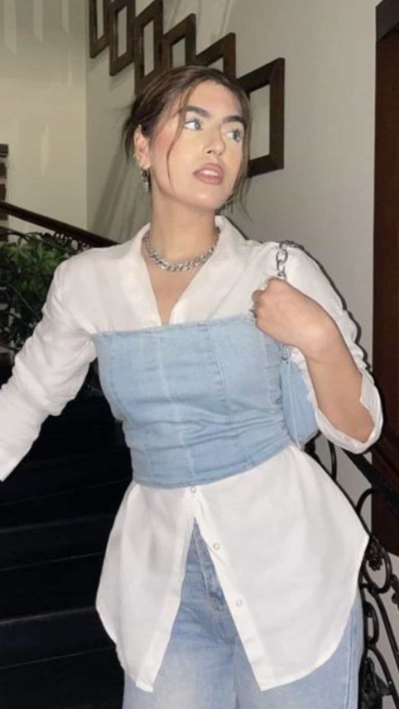 tube top and oversized shirt