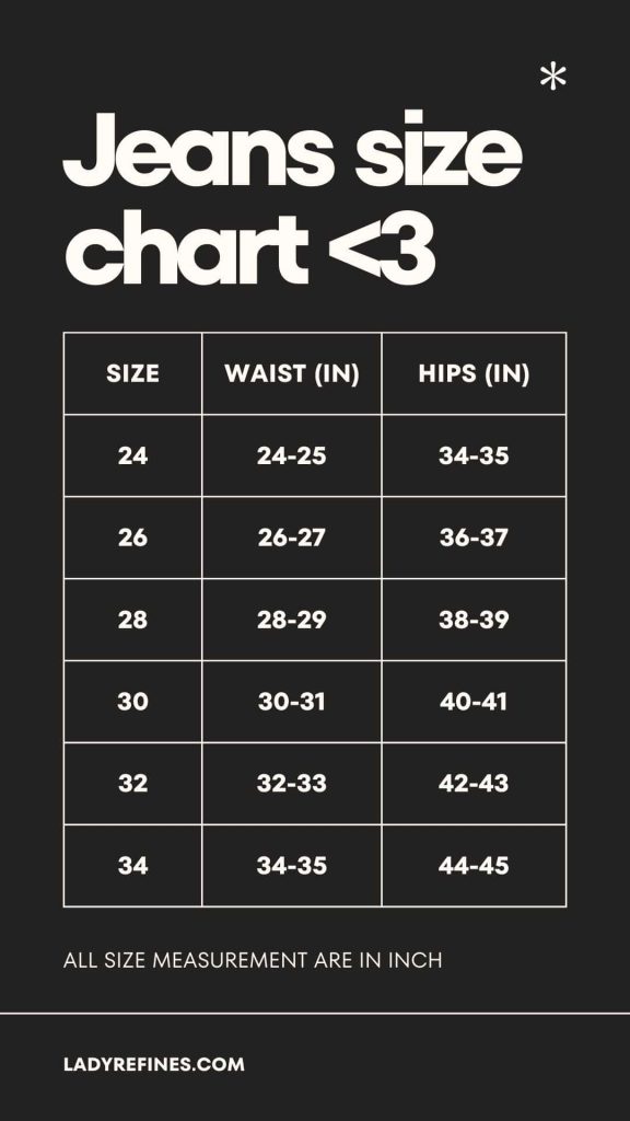 jeans size chart