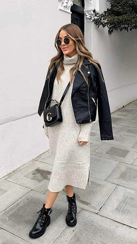 long sweater dress combat boots