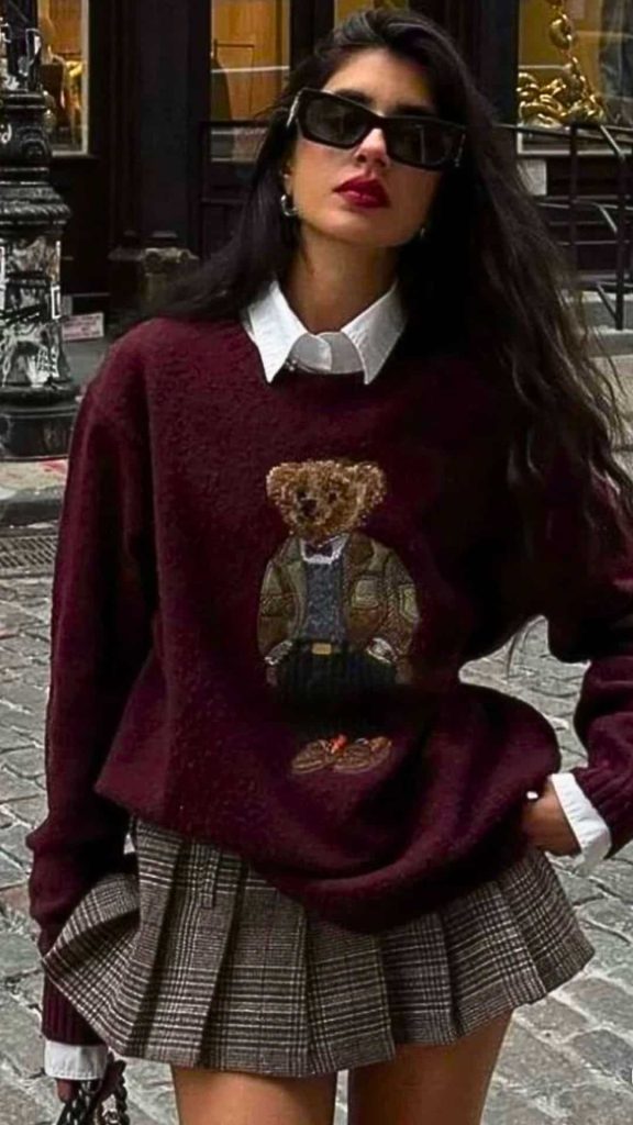 sweater and pleated skirt outfit ideas fall winter