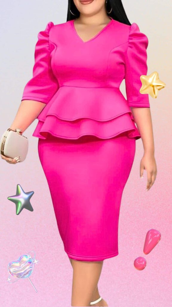 PLUS SIZE pink puffy sleeve peplum dress