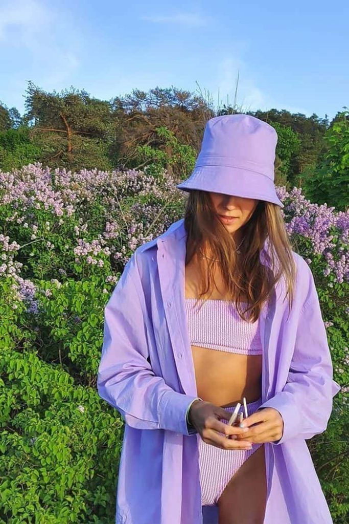 lavender bucket hat outfit idea