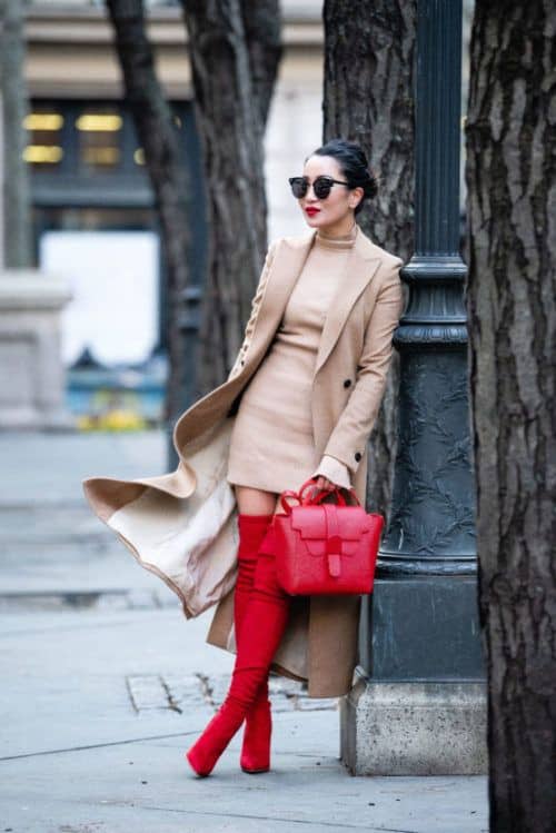 WINTER OUTFIT red knee high heels classy