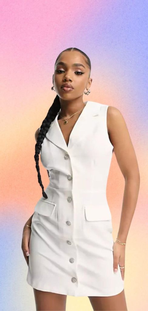 white sleeveless blazer dress