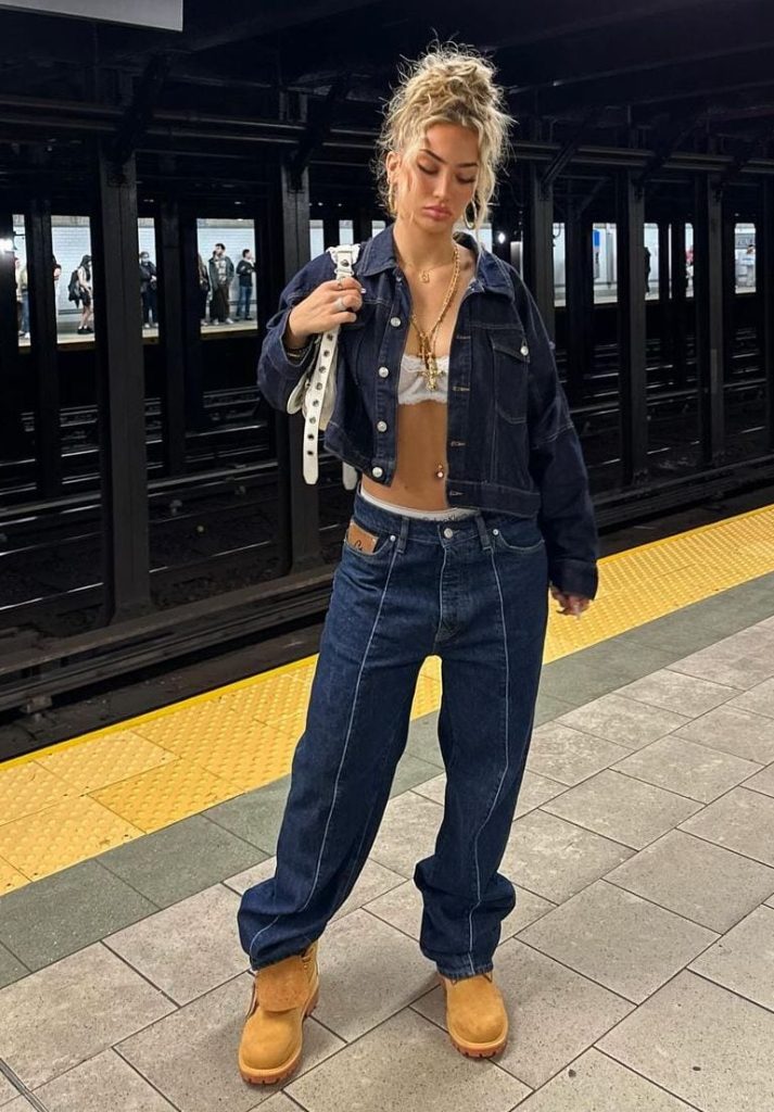 timberland boots denim set