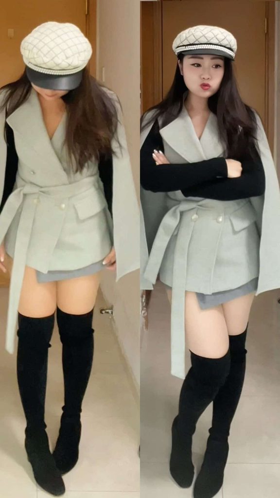 cape coat and knee high boots outfits