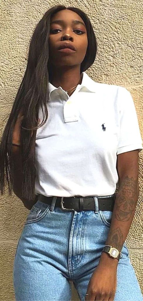 black woman polo shirt BBQ party outfit