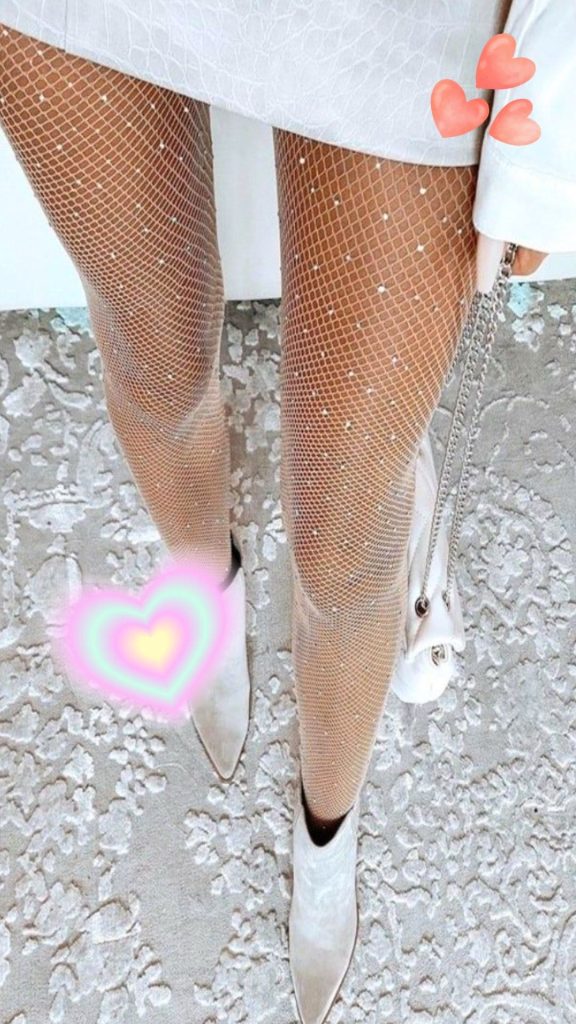 white glitter fishnet tights