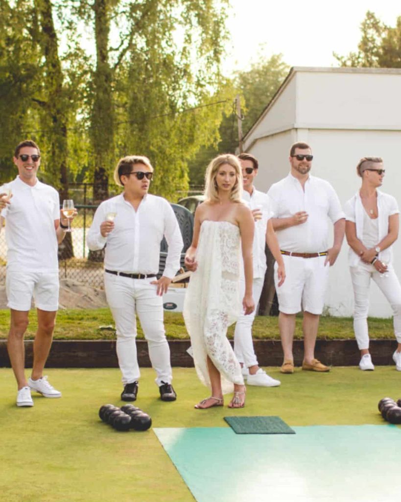 all white lawn bowl party outfit