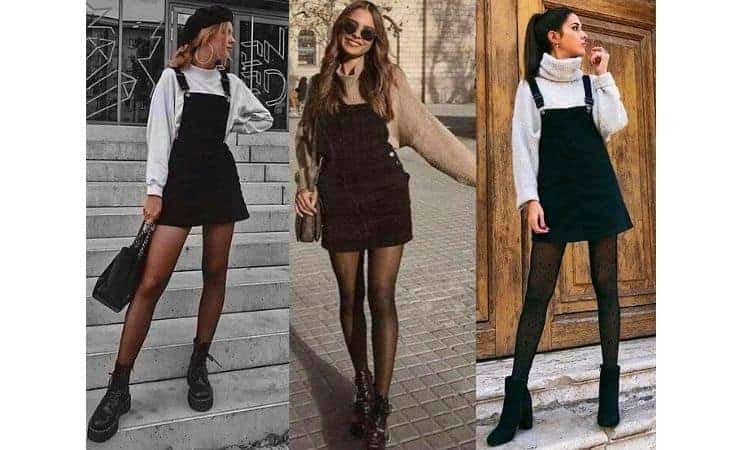 what to wear with a denim pinafore dress