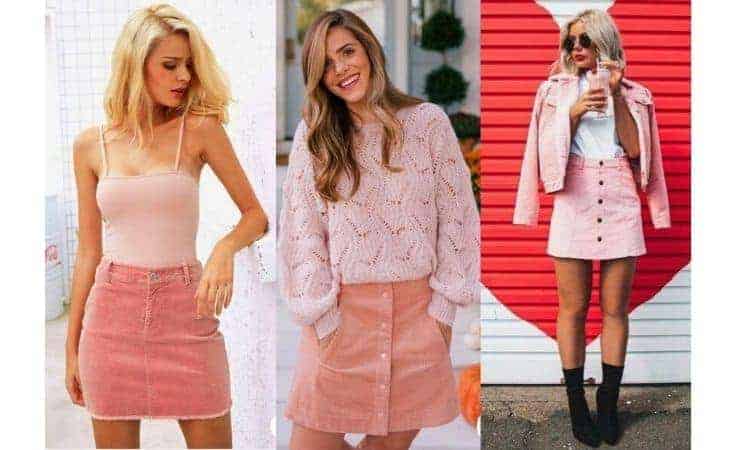 what to wear with a pink corduroy skirt