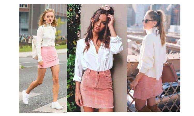 what to wear with a pink corduroy skirt