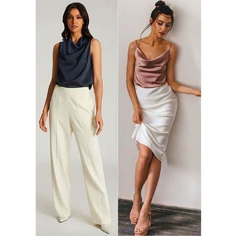 what to wear with cowl neck tops