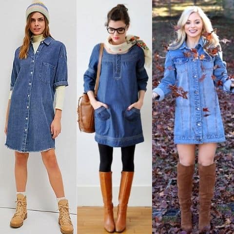 what to wear with tunic dress, wear denim tunic dress