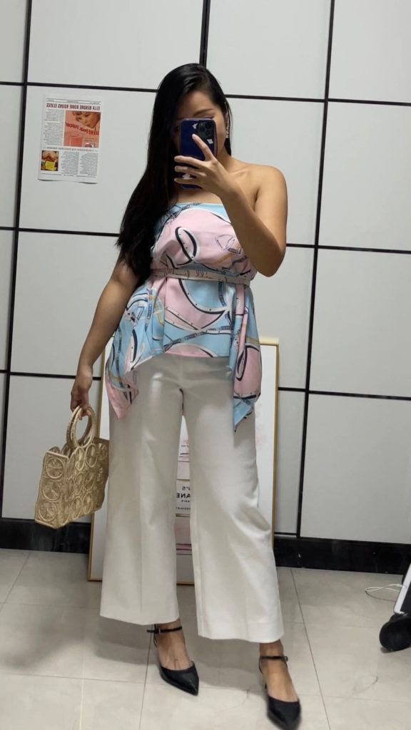 peplum top and white jeans outfit