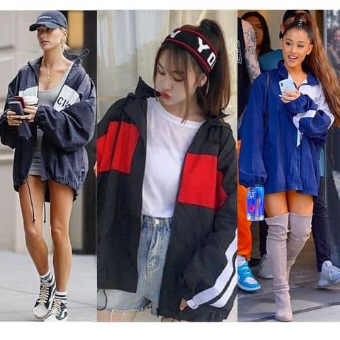 oversized windbreaker outfit girl, how to wear windbreaker outfit women