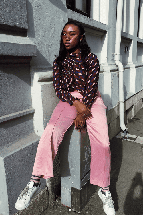 patterned shirt and silk pants
