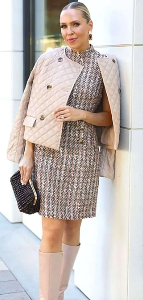 chanel tweed jacket and boots