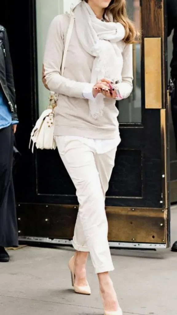 cream jeans monochrome outfit